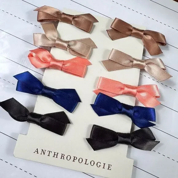Anthropologie Kids Hair Bow Set - Pink, Blue, Brown