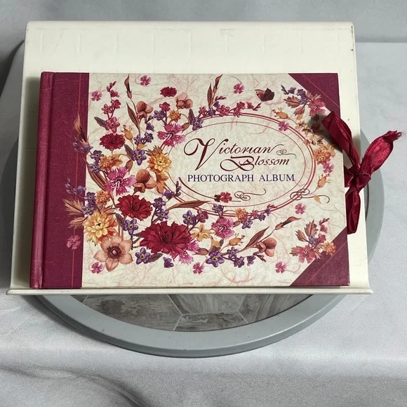Victorian Blossom Floral Photograph Album With Ribbon Tie