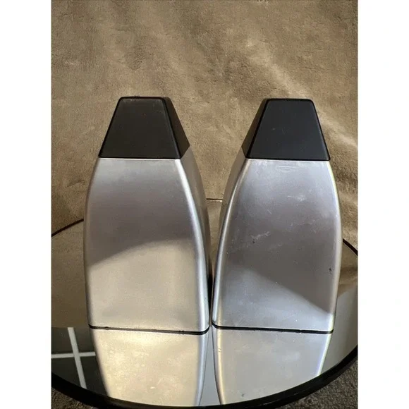 MCM Atomic‎ Era Salt & Pepper Shakers Brushed Chrome Style and Lucite