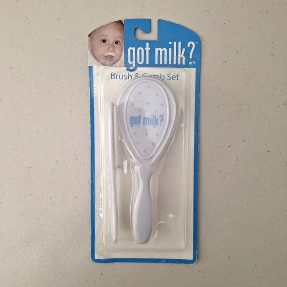 Vintage 'Got Milk?' Cutie Pie Baby Soft Brush and Comb Set in Box New Old Stock