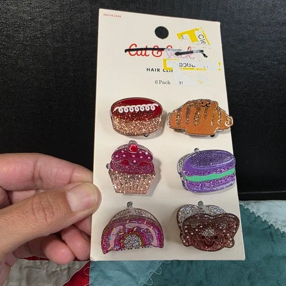 Cat & Jack Girls 6 Pack Glitter Sweet Treats Bakery Hair Claw Clips Multicolor