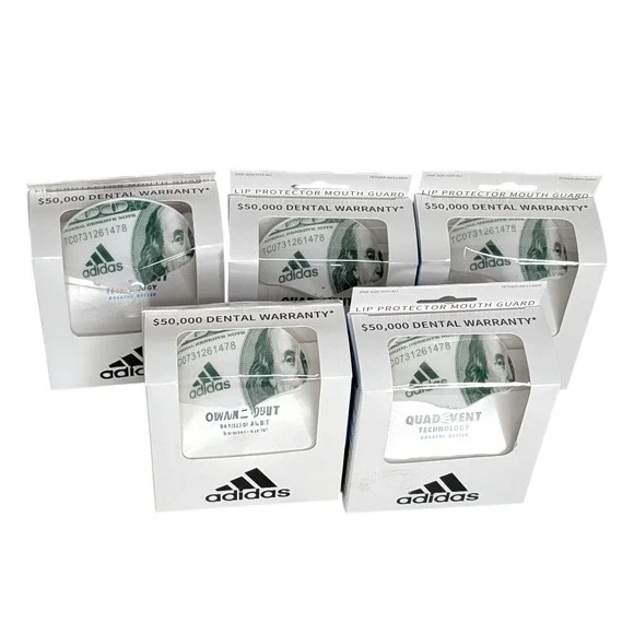 Lot of 5 Adidas White Money Lip Protector‎ Mouth Guard Quad Vent Technology New