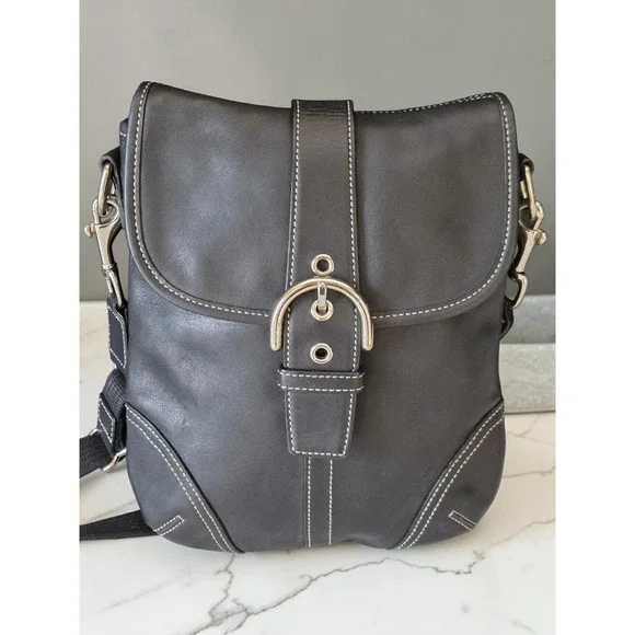 Vintage 2005 Coach Soho Buckle Flap Crossbody Bag 4786 Black Leather Y2K