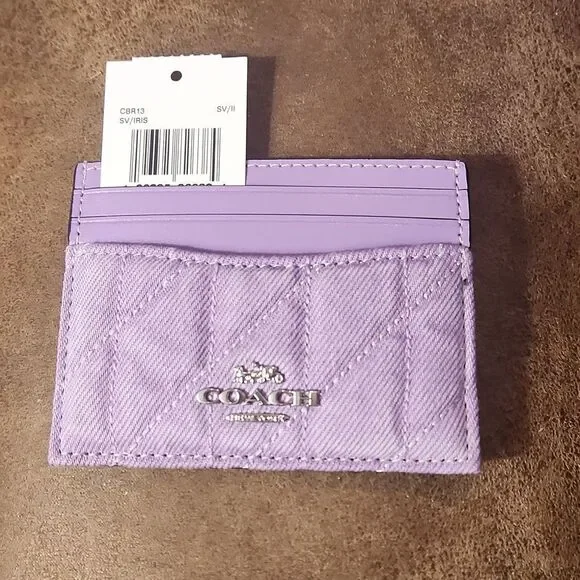 Coach Purple Denim Quilted Card Holder Brand New