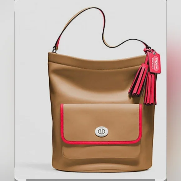 Coach Legacy Archive Rare Tan Coral Pink‎ Leather Hand Shoulder Bag Bucket Purse