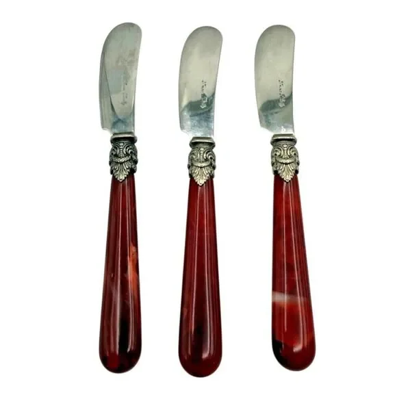 Eme Napoleon Italy Pate Spreaders Pearlized Red Acrylic Handle 18/10 Stainless