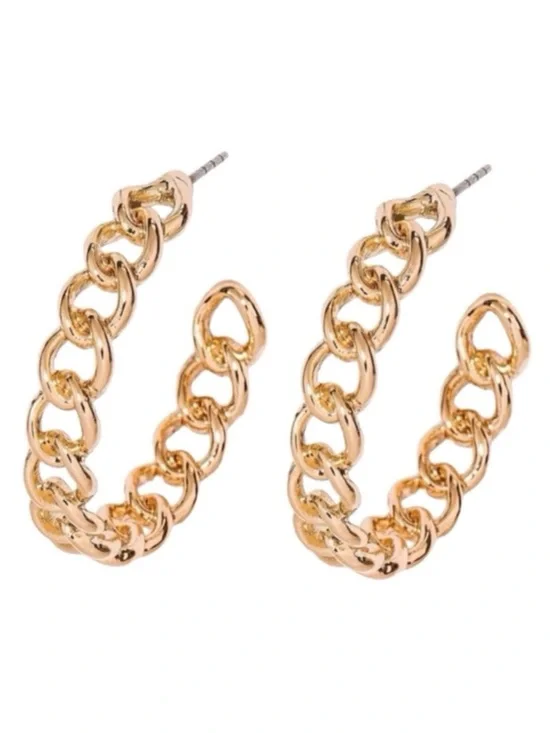 Frozen Gold Tone Chain Hoop Earrings (NWT)