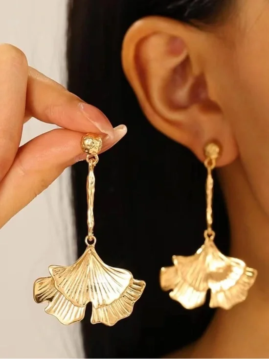 Golden Ginkgo Leaf Drop Earrings