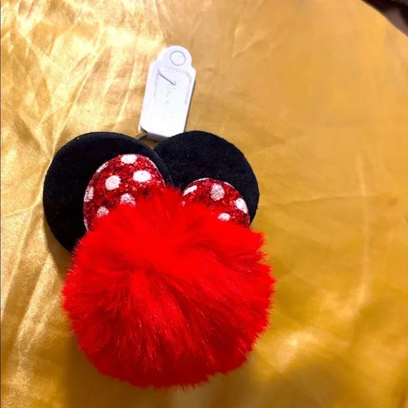 Red and Black Kids Pom Pom Key Chain Purse Charm NWOT