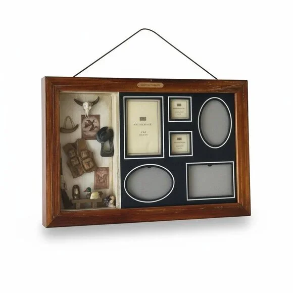 Western Shadow Box Photo Frame  Rustic Cowboy Décor with 6 Picture Openings