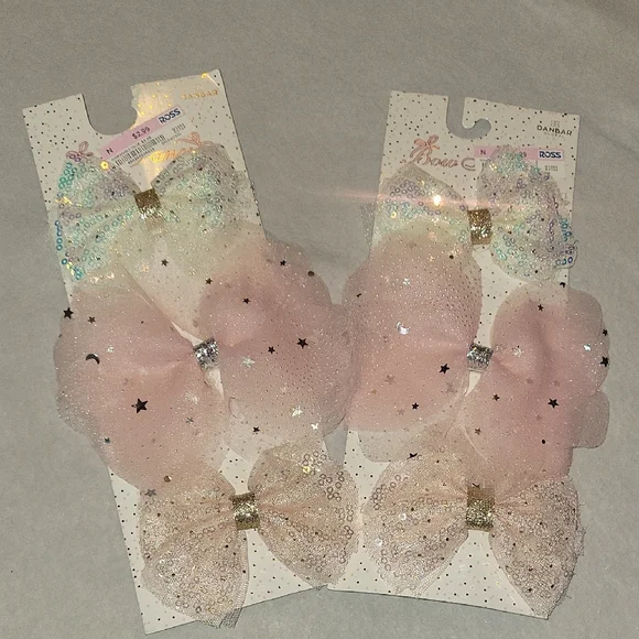 Glittery Pink and Gold Hair Bow Set