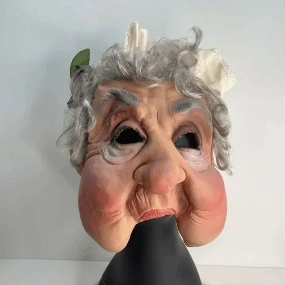 Vintage Old Lady Granny Mask Halloween‎ Grandma Made In Germany Gray Hair Bonnet