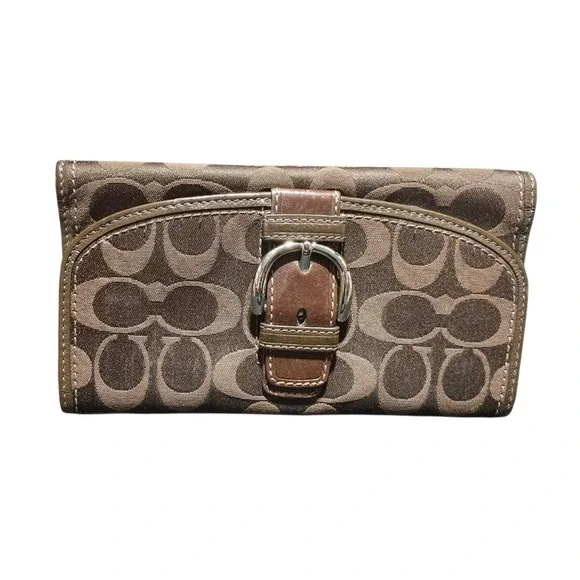 VTG Coach Soho Signature Canvas Brown Pink Tri-Fold Wallet