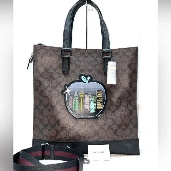 🔥🎁NEW! Coach Graham Tote Handbag Apple Patch Mahoganny Msrp:$528.00
