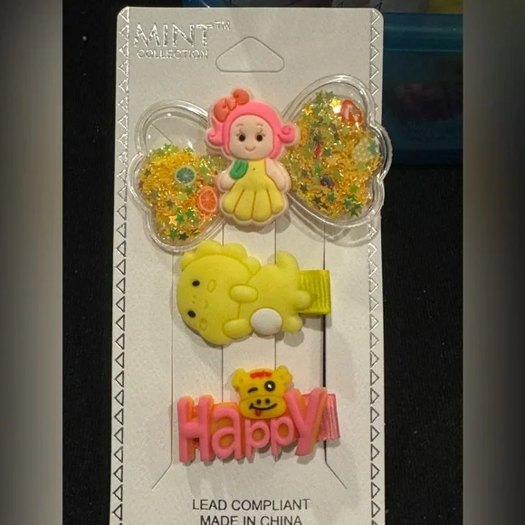 Girls Set of 3 Hair Clips Puffy Mermaid Yellow