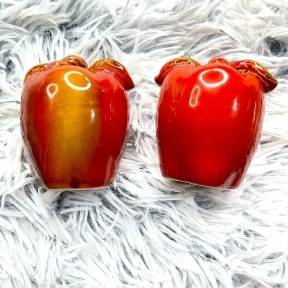 Vintage Red Apple Glazed Ceramic Salt and Pepper Shakers, 2-Piece Matching Set