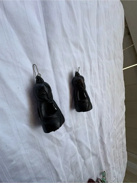 Black Carved Wood Drop Earrings