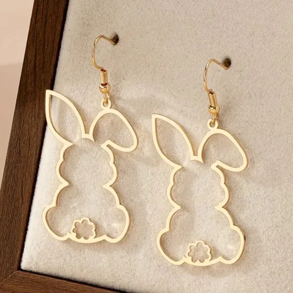 NWT! Easter Bunny Outline Pierced Dangle Earrings in Gold Tone!
