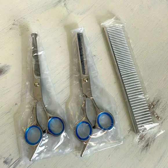 Dog Grooming Scissors with Safety Round Tips, Thinning Shears & Comb
