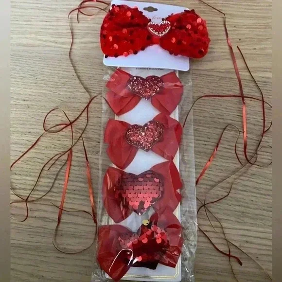 🆕 Red Hearts Bows Hair Clips Set🆕