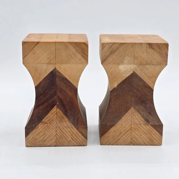 Vtg Wooden Salt &‎ Pepper Shakers MCM Mixed Woods Arrow Pattern Wood