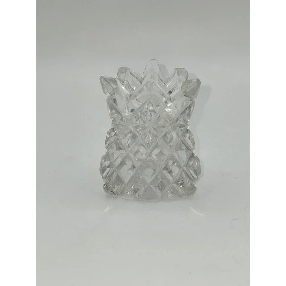 Vintage Cut Glass Toothpick Holder Sawtooth Rim Star Pattern