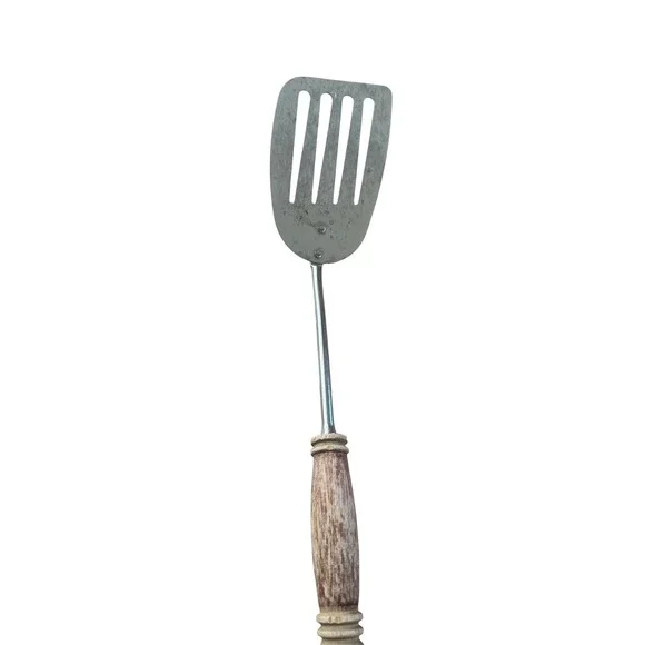 Vintage ECKO USA Stainless Steel Slotted Turner Spatula Wood Handle