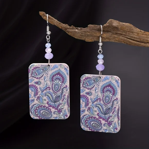 Purple and Blue Paisley Earrings