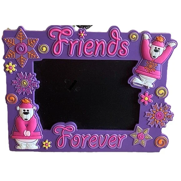 POLAR BEAR FRIENDS FOREVER purple plastic kids photo picture frame animals theme