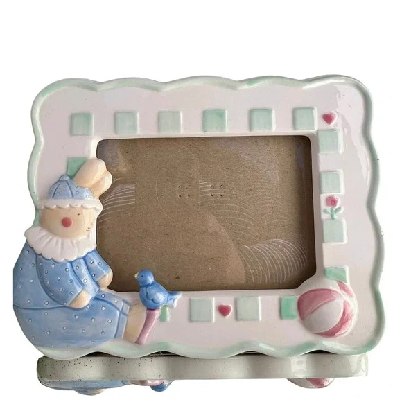 Picture Frame Ganz Ceramic Bunny 4x6 Nursery Decor Garden Theme Mint Green
