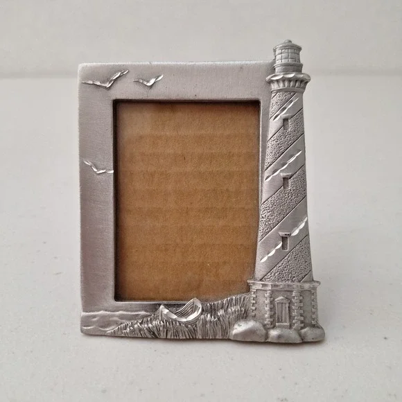 Vintage Pewter Nautical Lighthouse Nature Picture Frame 4.5