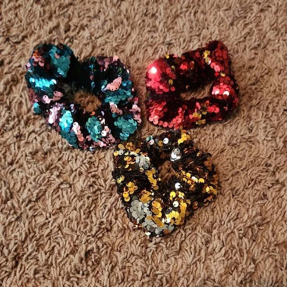 Sequin Scrunchie Set (3 Piece) - Red, Blue, Gold
