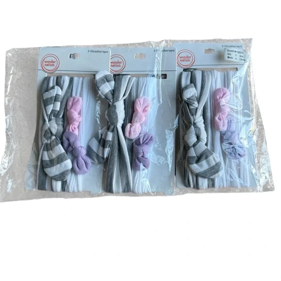 NWT Wonder Nation Infant Headwraps Gray, Pink, Purple 3 Pack Baby