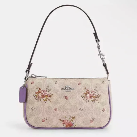Coach Nolita 19 CAQ19 Cream and Purple Floral Shoulder Bag