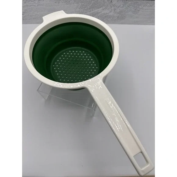 Vtg‎ Farberware Colander Strainer Collapsible White Green Pot Hook Long Handle