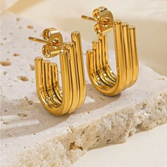 NEW Trendy Stainless Steel Layered Line Geometric Asymmetrical Stud Earrings