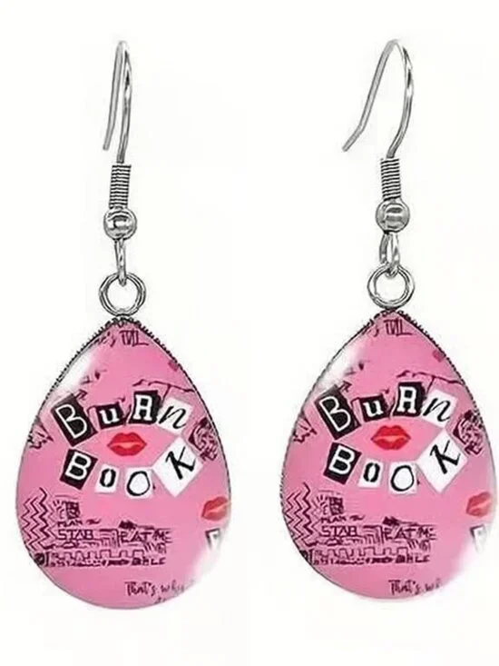 Silver BURN BOOK Mean Girls Dangle Earrings