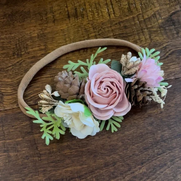 Child or Baby girl flowergirl flower floral pink pinecone winter headband hair