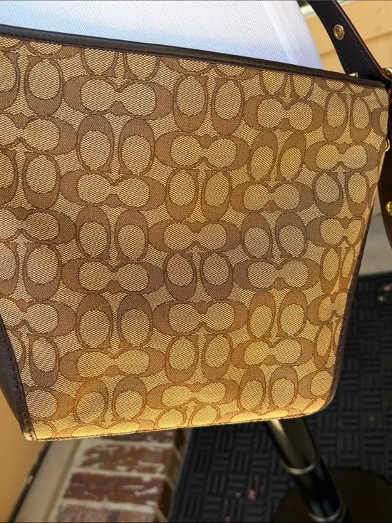 Coach Brown Signature Canvas Crossbody with Gold Dufflette