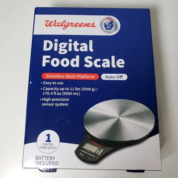 Walgreens Digital Food Scale Stainless Steel Counter Top Battery Operated New