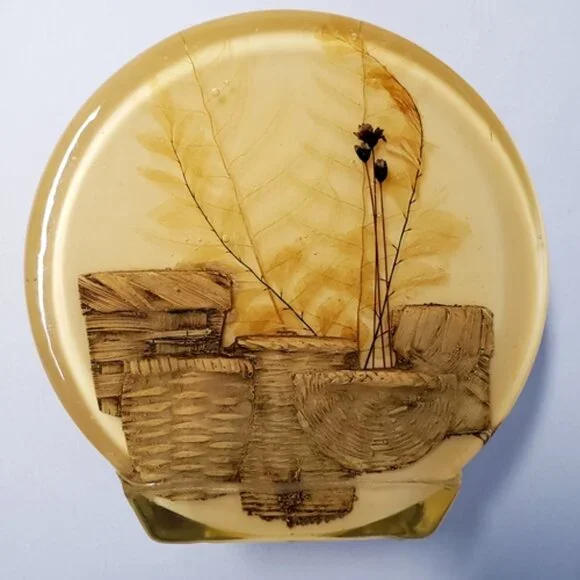 Colorflo Resin Lucite Dried Flowers & Wooden baskets Napkin Letter holder 1970s