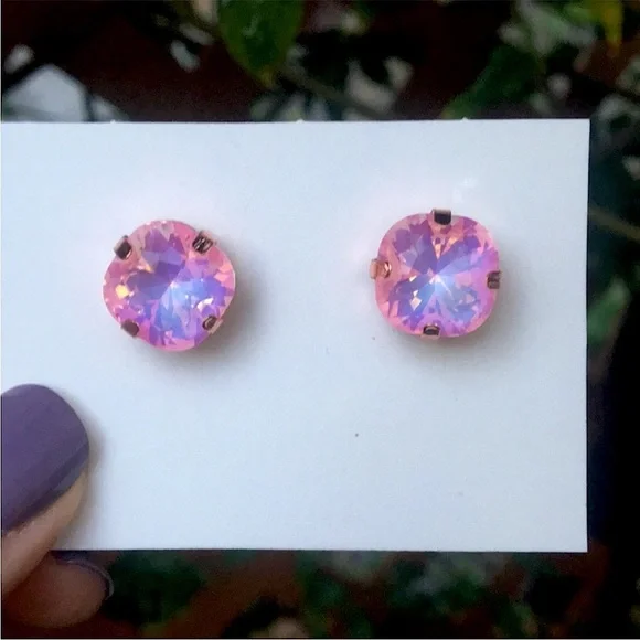 Pink Opal Aurora Borealis Crystal Earrings