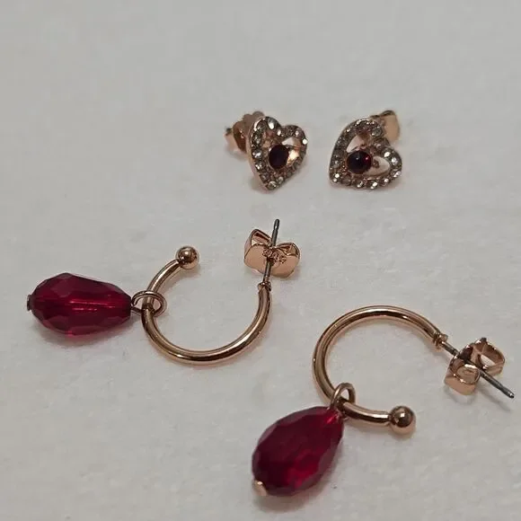 Avon Gold and Red Earrings Set