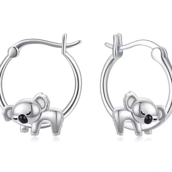 New’ Cute Panda Hoop Silver Earrings Animal print earrings