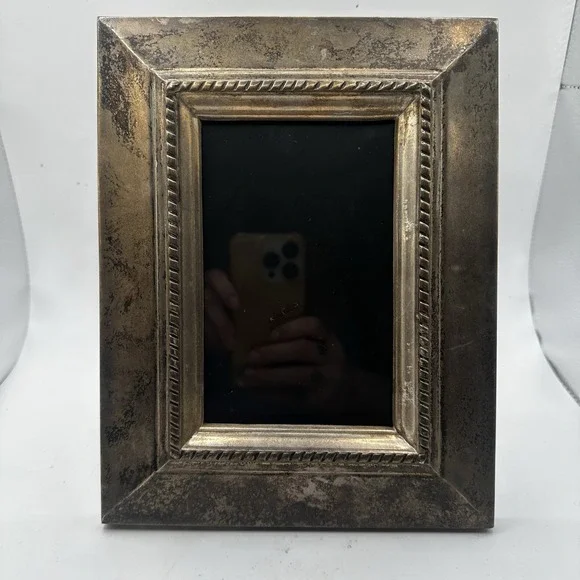 Pottery Barn Distressed Silver Metal' Photo Frame 5 x 7 Braided Inner Border