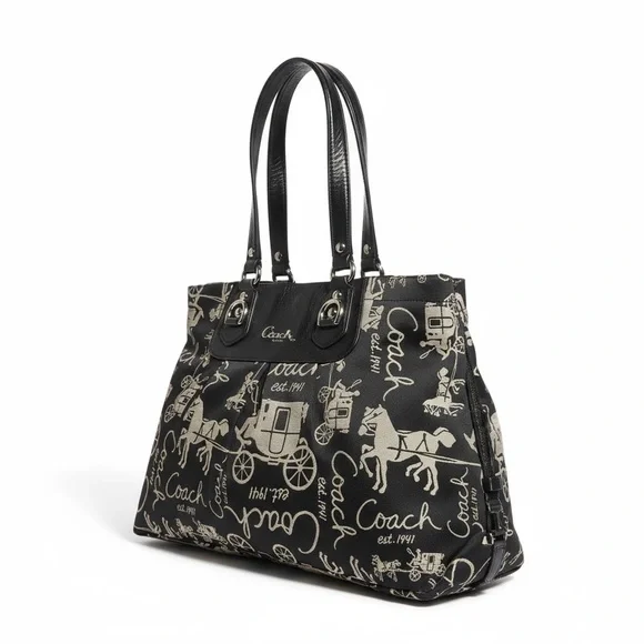 Coach Stage Coach Canvas & Logo Black and Gray Satchel Vintage