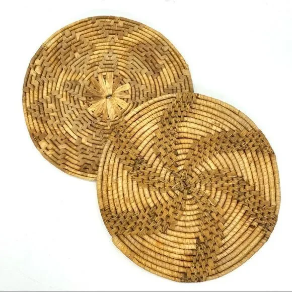 Vintage Woven Rattan Boho Trivets Set of 2