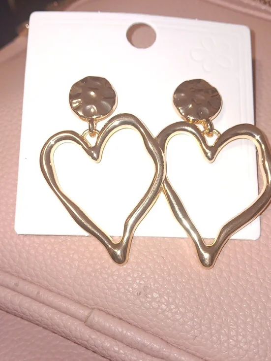 Gold Heart Drop Earrings - Women Jewelry