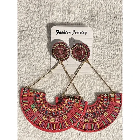 Handmade Boho Tribal Fan Drop Earrings