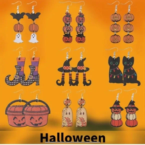 NWT! Wood Halloween Holiday Pierced Dangle Earrings! You Pick ONE Pair!